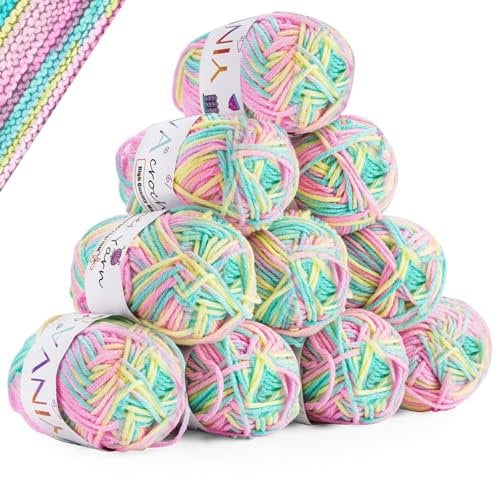 YINVA Wolle zum Häkeln Häkelwolle 10 x 25g Bunt Wolle Farbverlauf Häkelgarn Mehrfarbiges Wolle zum Stricken Sockenwolle für Häkeln Stricken und Handwerk (Regenbogen)