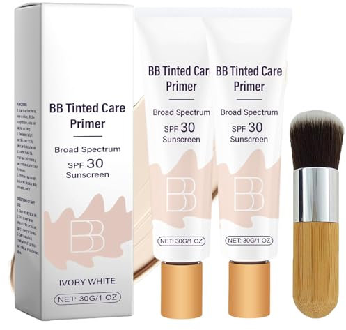BB Blur Getönte Feuchtigkeitscreme LSF 30, BB Getönte Pflegegrundierung Mit Pinsel, BB Getönte Pflegegrundierung, BB Cream Getönte Feuchtigkeitscreme (Elfenbein-2 Stück)