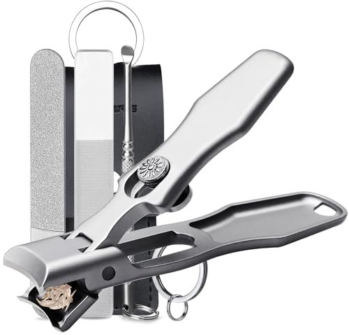 VOGARB Nail Clippers for Men Thick Nails Large Wide Jaw Opening Toenails Clippers for Seniors Long Handle Heavy Duty Portable Ultra Sharp Fingernail Cutter with Catcher for Adult Women (Silver Set)