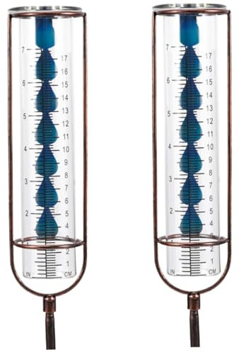 Yardwe Regenmesser Design 2st Schmiedeeisen Regen Messer Schwimmbad Regenwasser Solar-gartenleuchten Solare Gartenornamente Messgerät Im Freien Hinterhofdekor Groß Veranda- Außen Kupfer Light Brown
