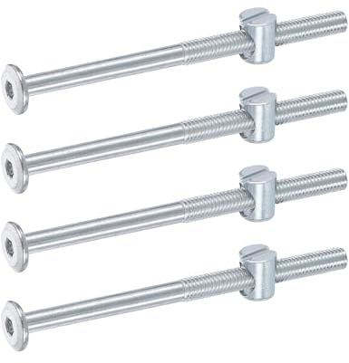 QUARKZMAN 4 Stück Bettgestellschrauben M6 x 90mm Sechskantschraube mit Innengewinde Fassmuttern Etagenbett-Schrauben Möbelschrauben Mit Schlitzkopf-Fassmutter Für Stühle Kinderbetten Silber