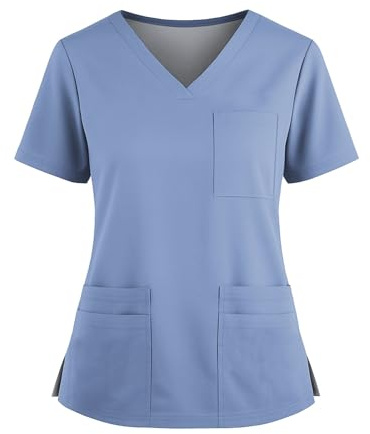 Kasacks Damen Pflege Frauen Scrub Tops Unisex Medizinische Uniform V-Ausschnitt Kurzarm Oberteile Arbeitskleidung Lässig Locke Pflege Tshirt Krankenschwester Kostüm Schlupfkasack Berufsbekleidung
