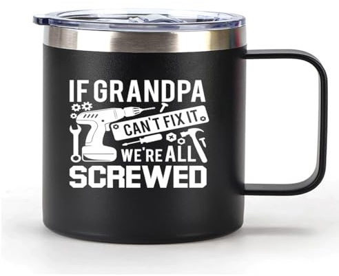 Xinvast If Grandpa Cant Fix It were All Screwed Mug, Stainless Steel Double Wall Vacuum Metal Coffee Tumbler Cup for Grandfather 14 oz