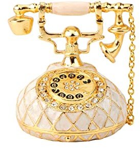 QIFU Hand Painted Vintage White Telephone Style Enamel Trinket Box, Elegant Small Jewelry Box to Store Your Jewelry in Style (QF775W)