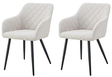 xonox.home – 4 Fuß Stuhl Lea mit Armlehne 56x83x60 cm Creme 2er Set – Komfortabler Esszimmerstuhl mit eleganter Form – Belastbar 120 kg – Design-Stuhl für Wohnzimmer und Essbereich