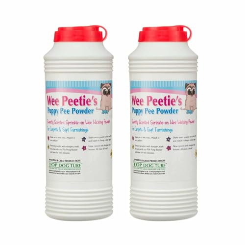 Top Dog Turf Wee Peetie’s Puppy Pee Powder – Pet Urine & Accident Absorbent Powder for Carpets, Rugs, Upholstery & Soft Furnishings – Odour Neutraliser & Quick Clean-Up – 240g