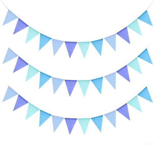 Saisonales dekoratives Banner, dreieckige Flaggen, Polyestergewebe mit Seil zum Aufhängen im Innen- und Außenbereich, Geburtstag, Hochzeit, Urlaub, Party, blaues Thema (C)