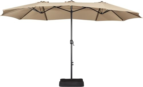 Yaheetech Sombrilla de Jardín con Base 12 Varillas Extragrande 447x265cm | Dodecagonal Grande,Protección UV,Mástil de 4,8 cm, Incluye Base y Bolsas de Arena,Ideal para Terraza/Patio/Piscina/Fiestas