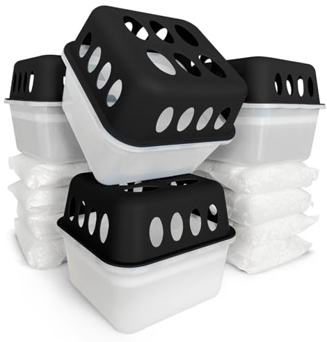Floordirekt 4 x Dehumidifier with 8 x 400 g Refill Bags Granules Room Dehumidifier Refillable & Reusable (Black, Hava)