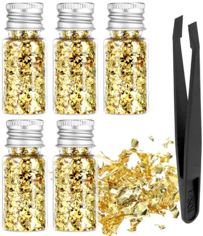 RAHHLIZS 5 Flaschen Blattgold zum Basteln, Goldfolie Papier zum Basteln | Blattgold zum Basteln für Nägel Schmuck Machen Dekorfolie