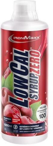 IronMaxx LowCal Syrup Zero - Kirsche 1000ml | zuckerfreies Getränkesirup 1:100 ergibt 100l Getränkemischung | Getränkekonzentrat mit 22mg L-Carnitin und 19mg Magnesium pro Portion