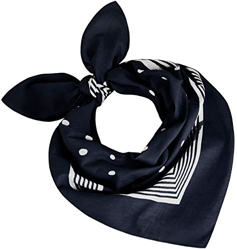 Tobeni 000803 Damen Herren Nickituch Kopftuch Bandana Halstuch Punkte Baumwolle Unisex Farbe Marine Blau Grösse 55 cm x 55 cm