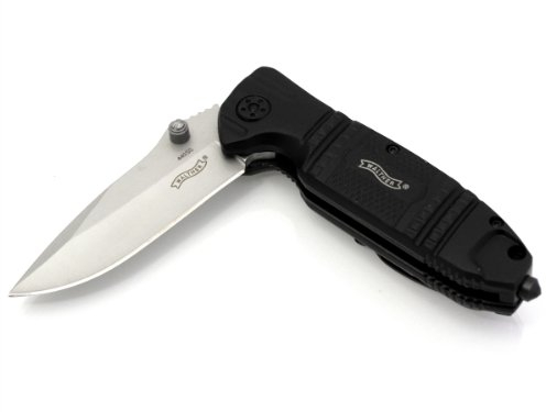 Walther Silver Tac Einhandmesser Klappmesser mit Liner Lock System - Glasbrecher Beidseitig montierbarer Trageclip Riemenöse Gürteltasche-