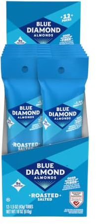 Blue Diamond Almonds, Roasted Salted Flavored Snack Nuts, Single Serve Bags (1.5 Oz. Tubes, Pack of 12)