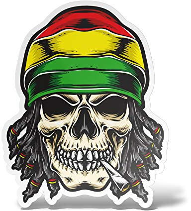 erreinge Aufkleber Schädel Reggae Marijuana Weed Jamaika Shaped Adhesive PVC für Abziehbild Tapete Auto Moto Helmet Camper Laptop - 35 cm