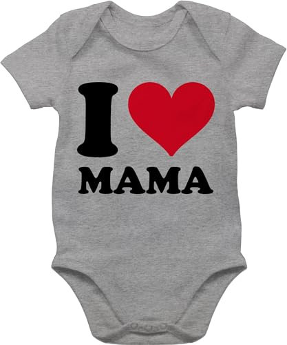 Baby Body Junge Mädchen - I Love Mama - 1/3 Monate - Grau meliert - baby-geschenke kurzarmbody muttertag muddi mum babysachen geschenk an babykleidung jungen mama's mamas muttertagsgeschenke