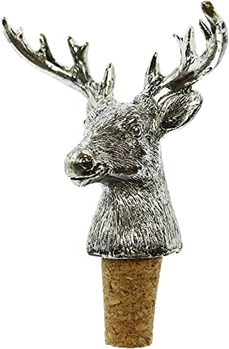 Dekoleidenschaft 2er Set Flaschenkorken Hirsch in silber, Dekokorken für Weinflaschen, Zierkorken, Spitzkorken, Flaschenstopfen, Flaschenverschluss