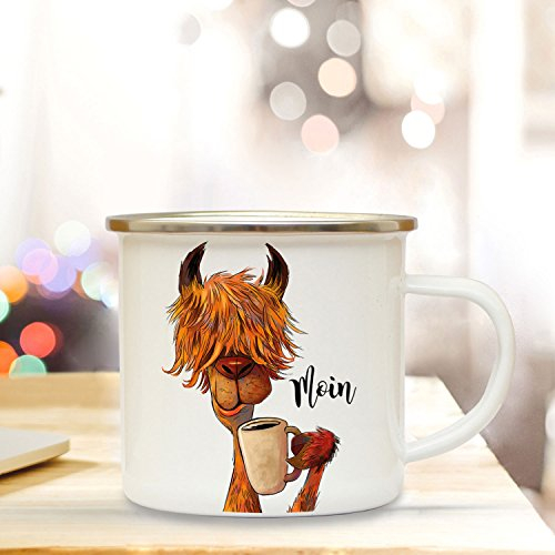 ilka parey wandtattoo-welt Emaille Tasse Becher mit NO Drama Lama Kaffeebecher Camping Becher & Spruch MOIN eb48