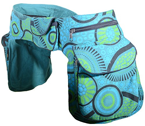Kunst und Magie Doppel Bauchtasche Sidebag Gürteltasche Festivaltasche Hippie Goa, Farbe:Petrol/Grün