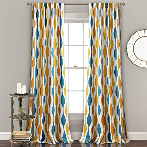 Lush Decor Mid Century Geo Paire de Rideaux occultants pour fenêtre – 213,4 cm x 132,1 cm – Turquoise et Orange