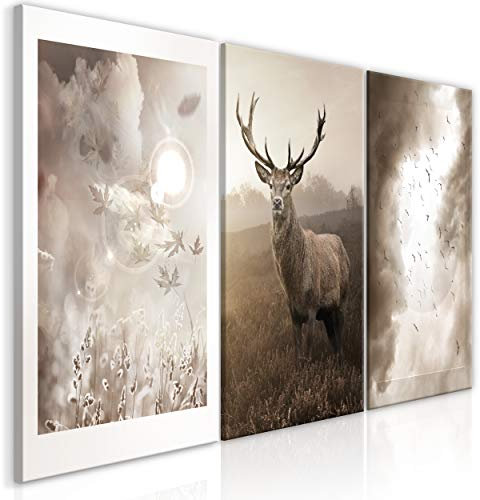 decomonkey Bilder Natur Hirsch 180x90 cm 3 Teilig Wandbild Groß Leinwandbild XXL Deko Wohnzimmer Schlafzimmer Büro Wanddeko Leinwand Pictures For Wall Poster Wall Painting Landschaft Pflanzen