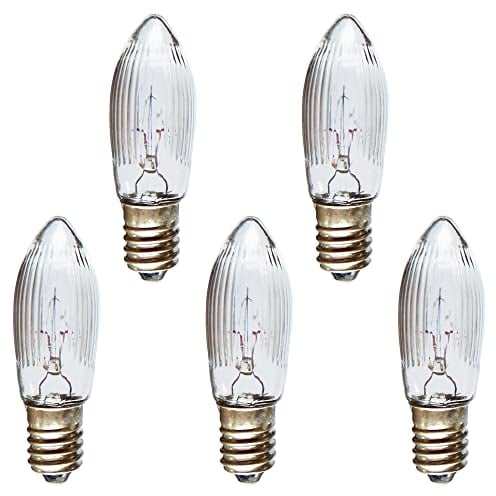 AUSWAHL - netSells - 5er Set - 16V 3W Topkerze für AUSSEN - für 14-15 Brennstellen - Riffelkerze Spitzschaftkerze - für Schwibbogen u. Lichterketten - klar