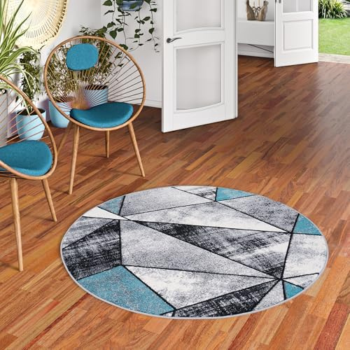 Pergamon Designer Teppich Modern Wohnzimmer Schlafzimmer Esszimmer Kurzflor Brilliant Grau Türkis Magic Rund