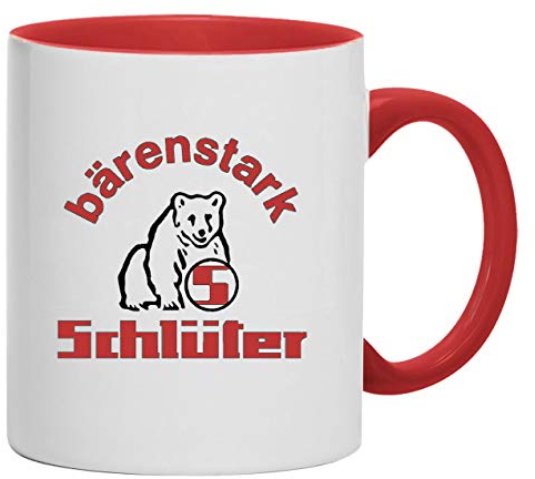 Schlüter Bärenstark Tasse Kaffeebecher Keramik, 330 ml Inhalt | Weiß/Rot