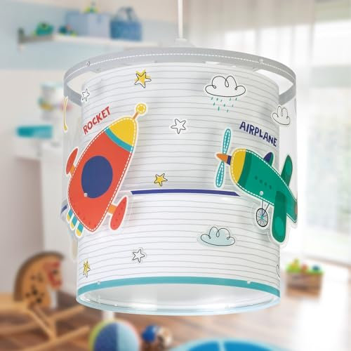 Dalber Lampe kinderzimmer, kinderlampe Pendelleuchte Hängelampe, Deckenleuchte Kinder, Deckenlampe kinderzimmer Baby Travel Autos und Flugzeuge, Bunt, 61682, E27