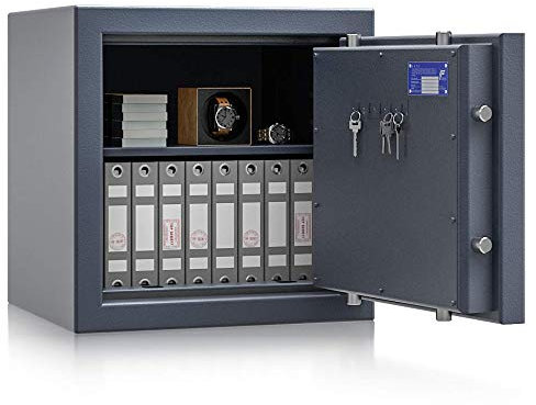 Müller Safe Wertschutzschrank Grad 3 EN 1143-1 BM3-1 | H550xB550xT465 | Doppelbartschloss mit 2 Schlüssel | ECB-S Zertifiziert | 1 Fachboden | Platz für 7 A4-Ordner | 239 kg