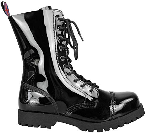 Alpha Rangers 10-loch Boot, Ranger Festival Army Gothic, Leder Springerstiefel, Lack Patent Schwarz 5015, UK 9 / EU 43