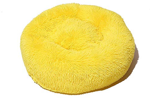 FANSU Hundebett rund Hundekissen Plüsch weichem Hundesofa rutschfest Base Katzenbett Donut Größe und Farbe wählbar (Gelb,50CM)