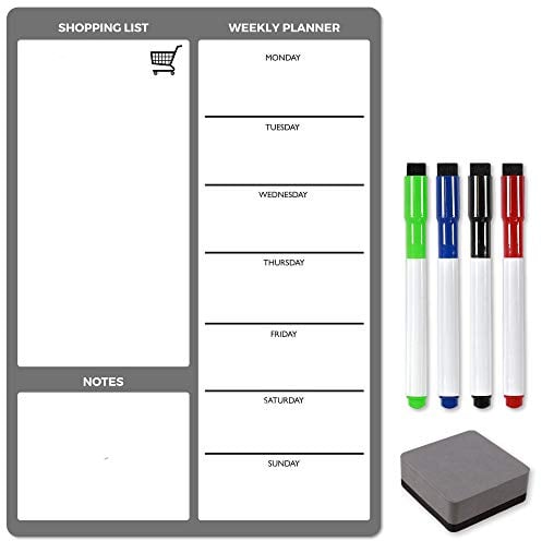 TMS A4 Weekly Meal Planner for Fridge | Magnetic Whiteboard Calendar and Shopping List | Use for Food Prep and Family Planning | Dry Wipe Memo Board for Kitchen | Made in The UK [30 x 21cm]
