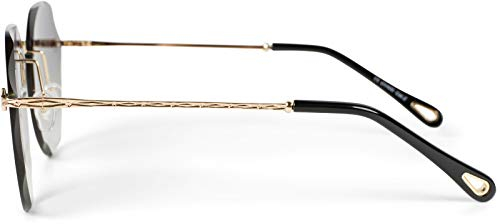 styleBREAKER Damen Piloten Sonnenbrille Rahmenlos mit getönten Gläsern im Diamant Schliff, Geprägte Bügel, Vieleckige Gläser 09020106, Farbe:Gestell Gold/Glas Blau-Rosa Verlauf