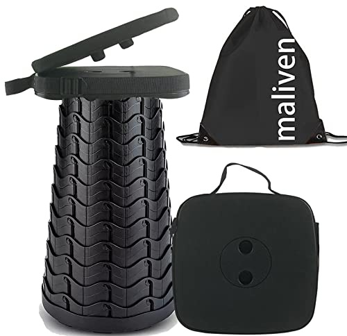 maliven Collapsible Camping Stool with Seat Cushion & Nylon Bag, Square Portable Telescopic Stool, Lightweight Sturdy Foldable Stool for Camp Fishing Picnic, Max Load 550 lb