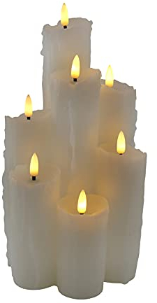 Klocke Dekorationsbedarf LED Kerzenset mit Wachstropfen - Timer - Echtwachs - Realistisch Flackernd (Weiß, 7er - 14 x 14 x 30 cm)