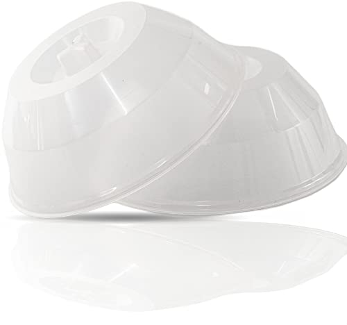 Kerafactum 2 Tellerglocke Teller Haube Tellerhaube Glocke Aromaschutz Fliegenhaube für Mikrowelle Abdeckung Abdeckhaube Spritzschutz robuster Kreuz Griff Tellerglocke Cloche stapelbar Ø 27 cm no BPA