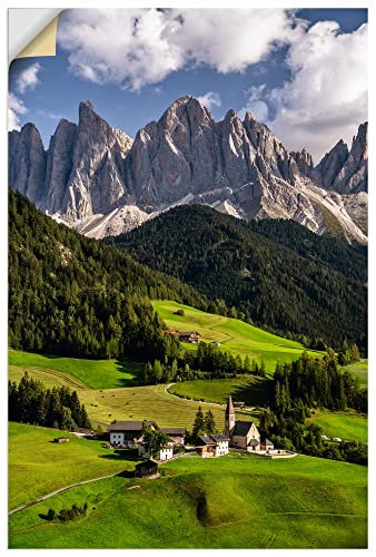 ARTland Wanddeko Wandtattoo selbstklebende Vinylfolie 40x60 cm Landschaft Berge Wald Wiesen Dorf Alpen Dolomiten Südtirol U3LX