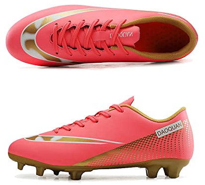 Zapatos de fútbol atléticos para niños y niñas, zapatos de fútbol profesionales para hombres y jóvenes, cómodos y transpirables con tacos de fútbol para entrenamiento, Tacos rosas, 38 2/3 EU