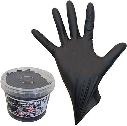 RZT GUANTES de NITRILO TEXTURIZADOS negros – Los guantes de nitrilo MÁS RESISTENTES del mercado – SIN LÁTEX 150 unidades (Talla M)