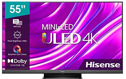 Hisense 55U81HQ Mini LED 4K ULED Smart TV - 139 cm (55 Zoll) Dolby Vision IQ & Atmos/ 120Hz Panel/Game Mode Pro/UHD AI Upscaler/HDR10+/Bluetooth/Alexa Built-In/Google Assistant/anthrazit[2022], Betriebsystem VIDAA U