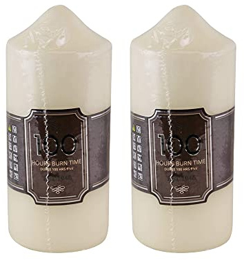 Church Pillar Candles - Unscented Overdipped White Candles with Long Burning Times of 100 Hours, 16 cm Tall (Pack of 2)