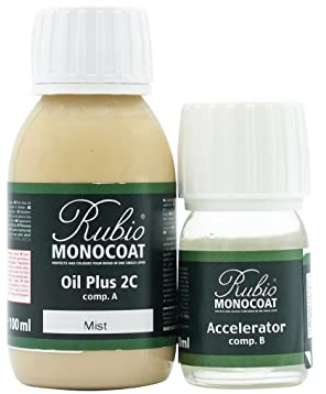 Rubio Monocoat Wood Oil 5m² - Mist | Oil Plus 2C | Quick-Dry, Eco-Friendly Linseed for Indoor Use Includes Accelerator (Part B) | Preserver | 130 ml