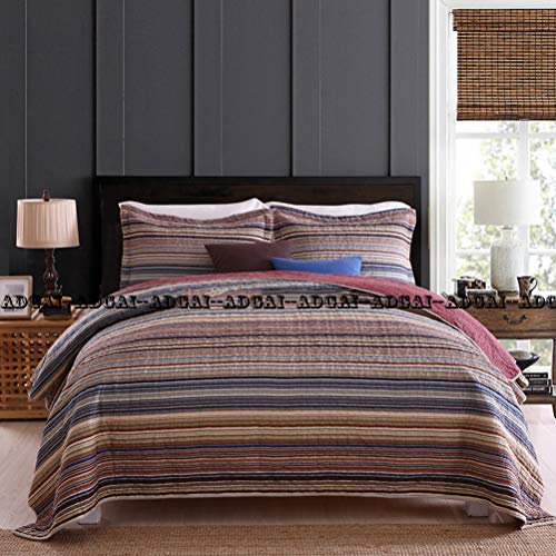 SXSGSM Gesteppte Tagesdecke, King-Size-Bett, Dunkelbraun, leicht, weich, indischer Stil, Patchwork, Sofaüberwurf, 230 x 250 cm, mit 2 Kissenbezügen, Blau