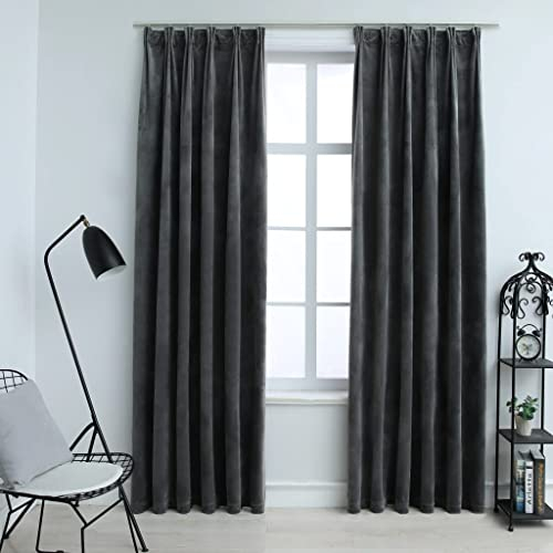 WIFESE 2 Stück Verdunkelungsvorhänge mit Haken 140x245 cm Samt Anthrazit Vorhang Blickdicht Gardine Curtains Wärmeisolierende Vorhänge Fenstervorhänge Gardinen Wohnzimmer Polyester