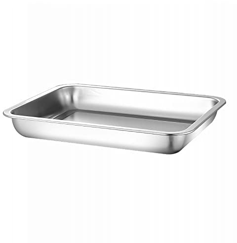 1 vassoio profondo rettangolare in acciaio inox per frutta, verdura, torte, pane, biscotti, piatti da forno da cucina (40 x 30 x 4,8 cm)