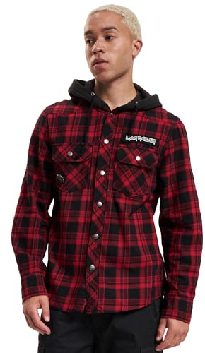 Brandit Maiden Check Shirt Hooded EDDI, Color: dark red+b, Size: 6XL