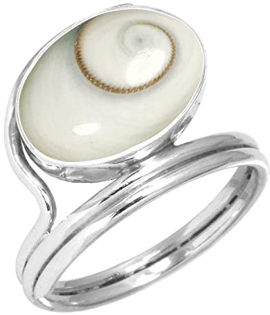 Jeweloporium Silberring mit weißem Shiva-Auge, Größe 50 (15,9), 925er Sterlingsilberring für Damen, echter ovaler Stein, Boho-Schmuck