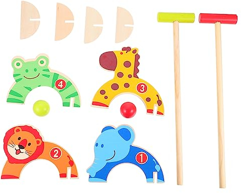 Toyvian 8-teiliges Set Krocket-Spiel Rasenspiele Outdoor-Spiele Für Kinder Familienspiele Im Freien Kinderanzug Außerhalb Kinderspielzeug Krocketbälle Lotusbaum Mini Kleinkind Hölzerne Tür