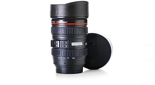 Tazza da caffè in plastica a forma di obiettivo della macchina fotografica con coperchio, 350 ml (nero)